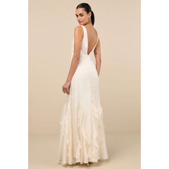 Lulus Deluca Ivory Sleeveless Ruffled Maxi Dress Size L NWT - Picture 3 of 10